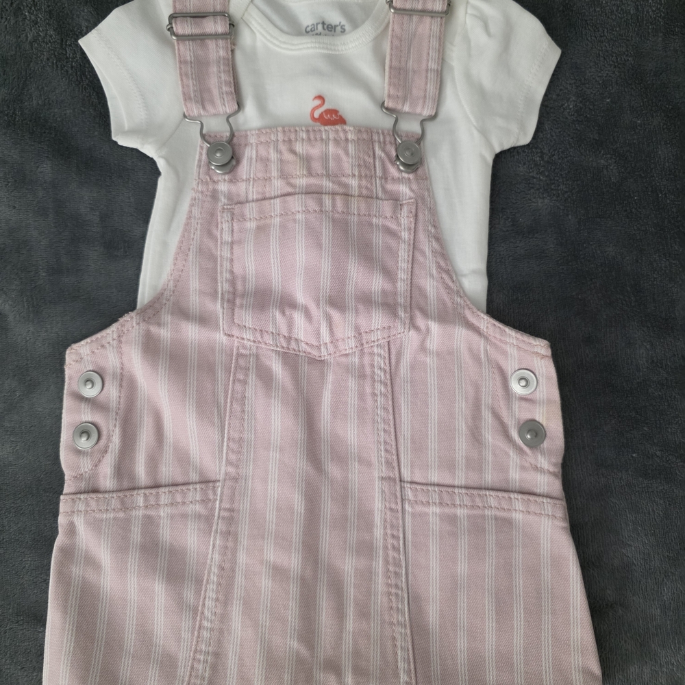 Wonder Nation Pink Striped Overalls with White Tee